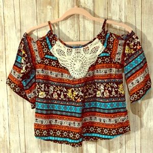 Art class girls boho vibe cold shoulder top